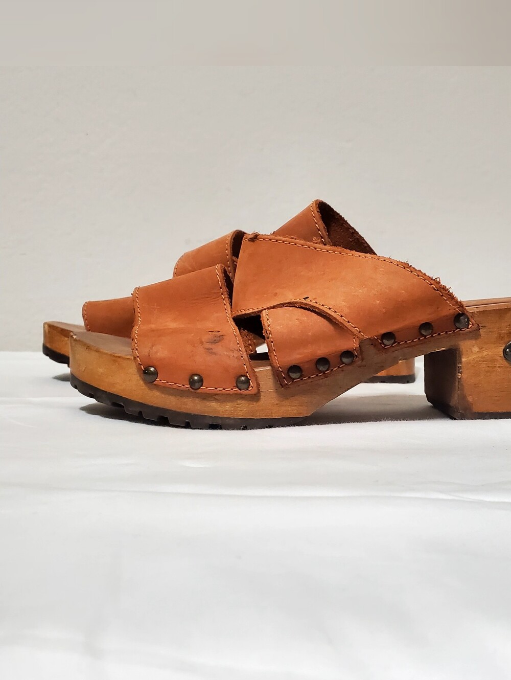 Vintage Candie's Wooden Platform Slide Sandals 1970s and 1980s size 7